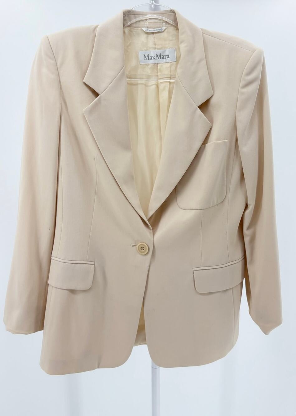 MaxMara Ivory Beige 100% Virgin Wool Single Breasted Blazer Jacket Size 6